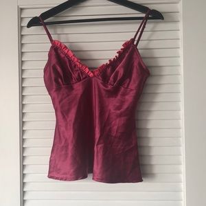 95% silk spaghetti strap top with ruffles